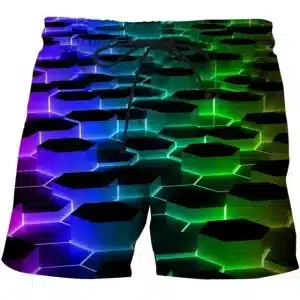 Neon Glow 3D Hexagon Psytrance Men's Shorts