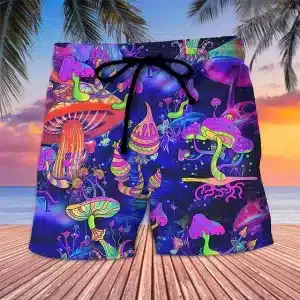 Neon Psychedelic Mushroom Wonderland Swim Shorts