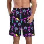 Neon Psychedelic Trippy Mushroom Beach Shorts