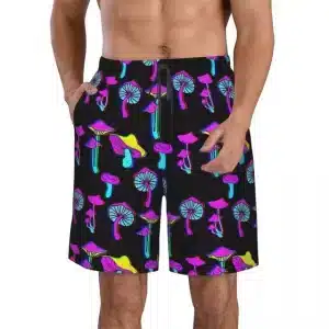 Neon Psychedelic Trippy Mushroom Beach Shorts