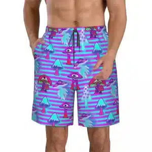 Pink & Aqua Mushroom Trippy Stripes Men's Shorts