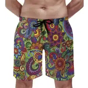 Psychedelic Floral & Paisley Pattern Men's Beach Shorts