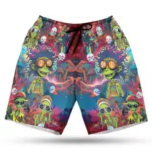 Psychedelic Skull & Trippy Alien Men's Board Shorts