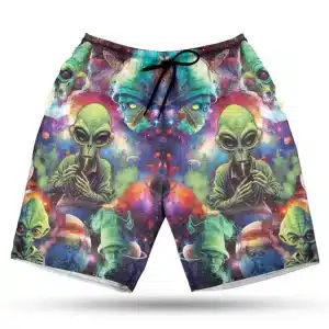 Psychedelic Yoda Alien Galaxy EDM Rave Board Shorts