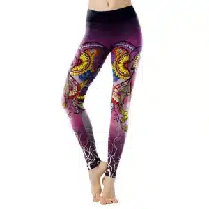 Purple Cosmic Floral Mandala Elephant Yoga Leggings