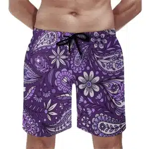 Purple Floral & Paisley Pattern Men's Beach Shorts