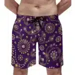 Purple & Gold Royal Jewel Pattern Men's Beach Shorts