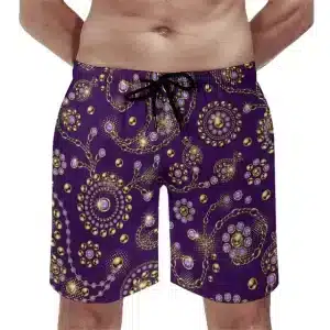 Purple & Gold Royal Jewel Pattern Men's Beach Shorts