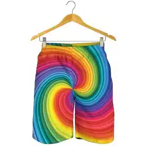 Rainbow Swirl Optical Illusion Men's Beach Shorts