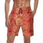 Red & Gold Floral Mandala Men's Stylish Summer Shorts