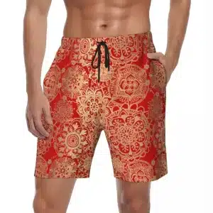 Red & Gold Floral Mandala Men's Stylish Summer Shorts