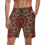 Red & Green Geometric Mandala Men's Boho Shorts