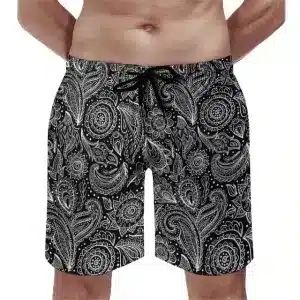 Black & White Paisley Pattern Men's Beach Shorts