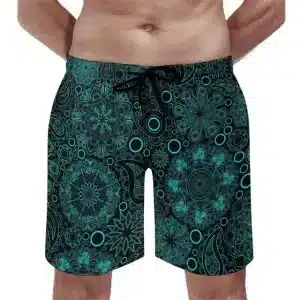 Teal & Black Mandala Pattern Men's Quick-Dry Shorts