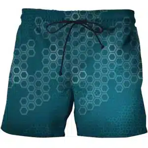 Teal Hexagon Grid Design Men's Beach Shorts