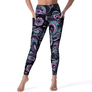 Teal and Purple Paisley Print Women's Yoga Leggings