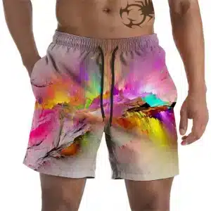 Trippy Abstract Neon Burst Men's Drawstring Shorts