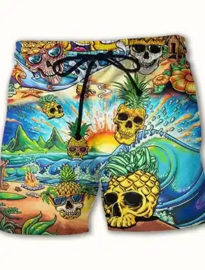 Trippy Pineapple Skull Island Graphic Men's Shorts