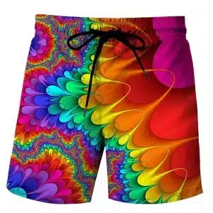 Vibrant Rainbow Swirl Men's Trippy Festival Shorts