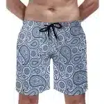 White & Blue Paisley Floral Men's Beach Shorts