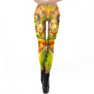 Yellow & Green Ganesh Hindu Art Yoga Leggings